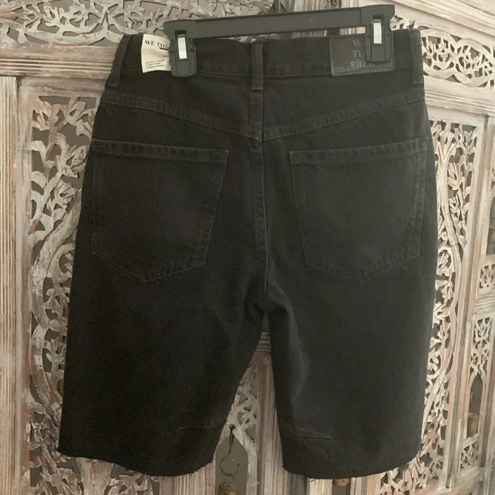 FREE PEOPLE Ghost Town Long Jean Shorts Black